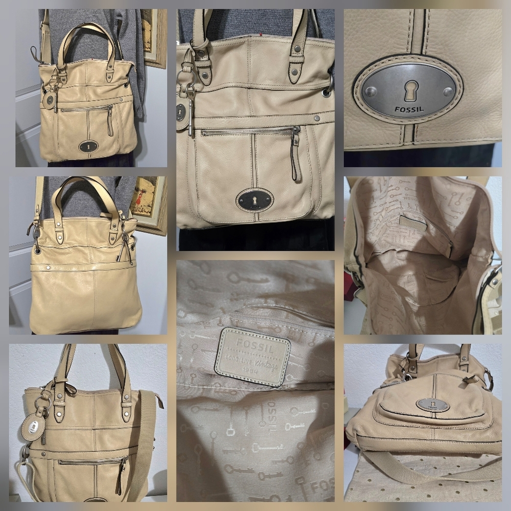 FOSSIL LONG LIVE VINTAGE 1984 LEATHER TOTE TRAVEL SHOULDER BAG